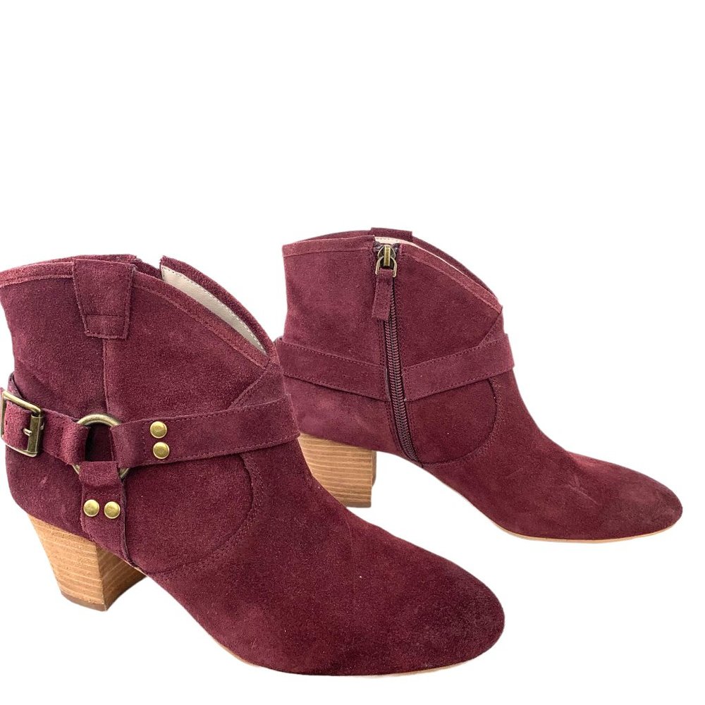 Nordstrom HINGE 'Billy' Burgundy Suede Harness Zip Booties‎